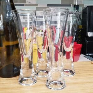 Hand‎ Blown Clear Glass Champagne Flutes Set of 4